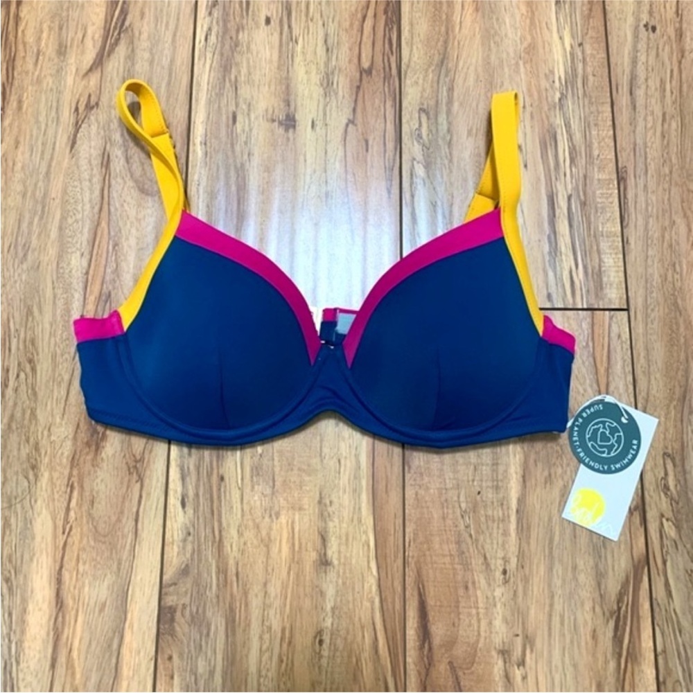 Boden Blue, Pink, and Yellow Colorblock Swimsuit Top 34C NWT - Picture 4 of 6